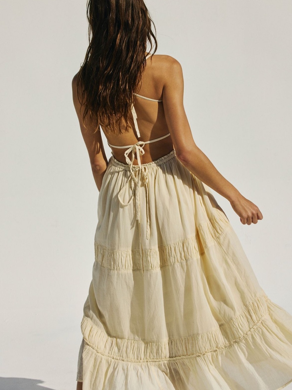 Free People Cream Tiered Maxi Dress with Spaghetti Straps - Picture 2 of 4